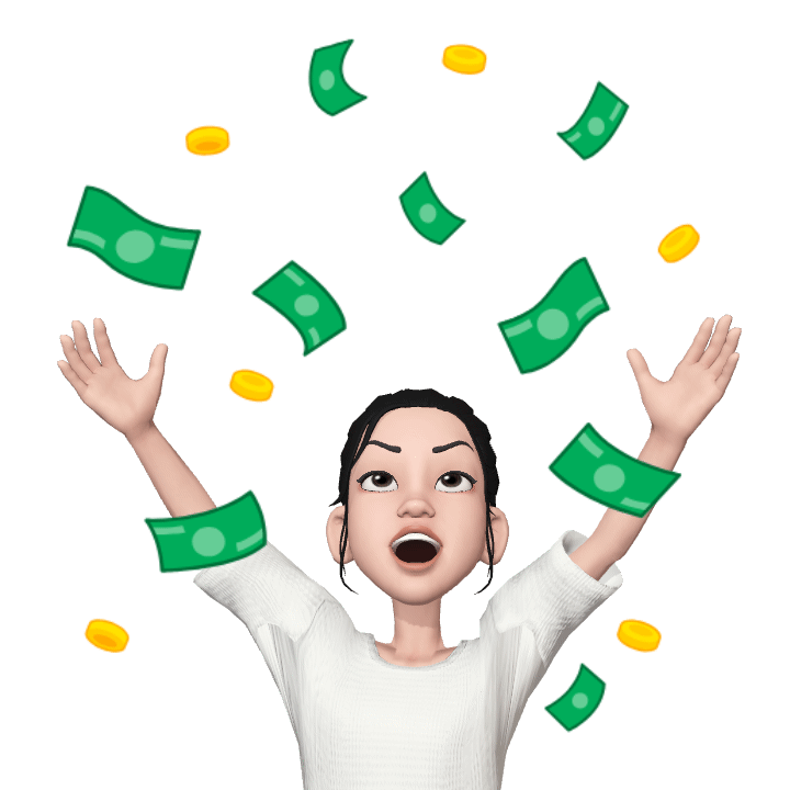 부자가 되서 가진 돈 지폐와 금화를 마구 뿌리고 있는 업터니 아바타의 모습